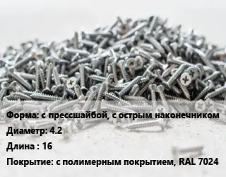 Шуруп с прессшайбой, с острым наконечником 4.2х16 с полимерным покрытием, RAL 7024